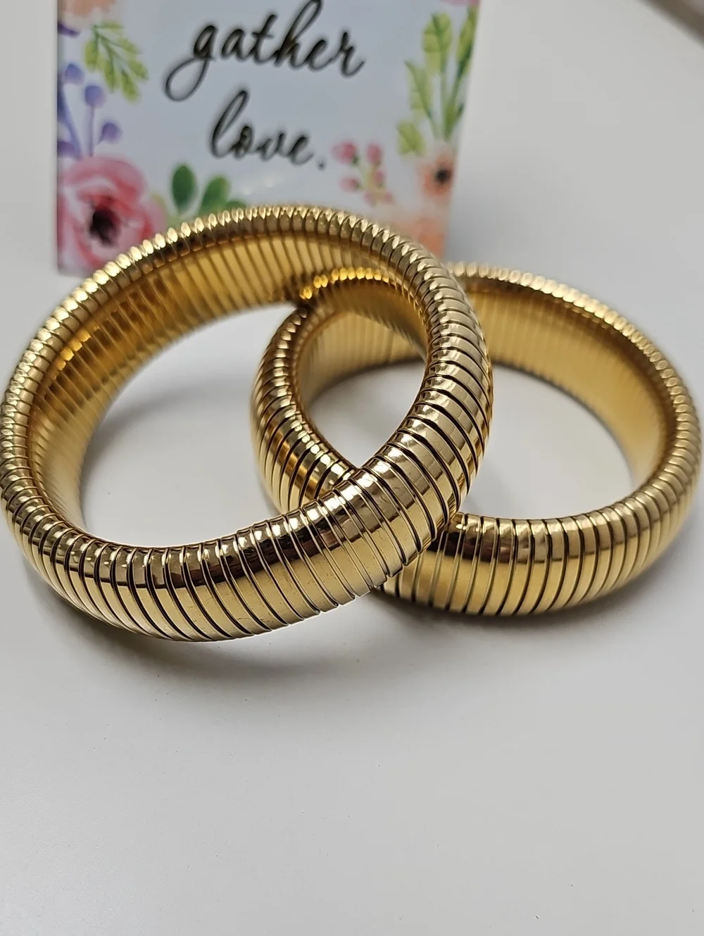 Chunky Wide Gold Plated Womens Bracelet Bangles. Size In Photo